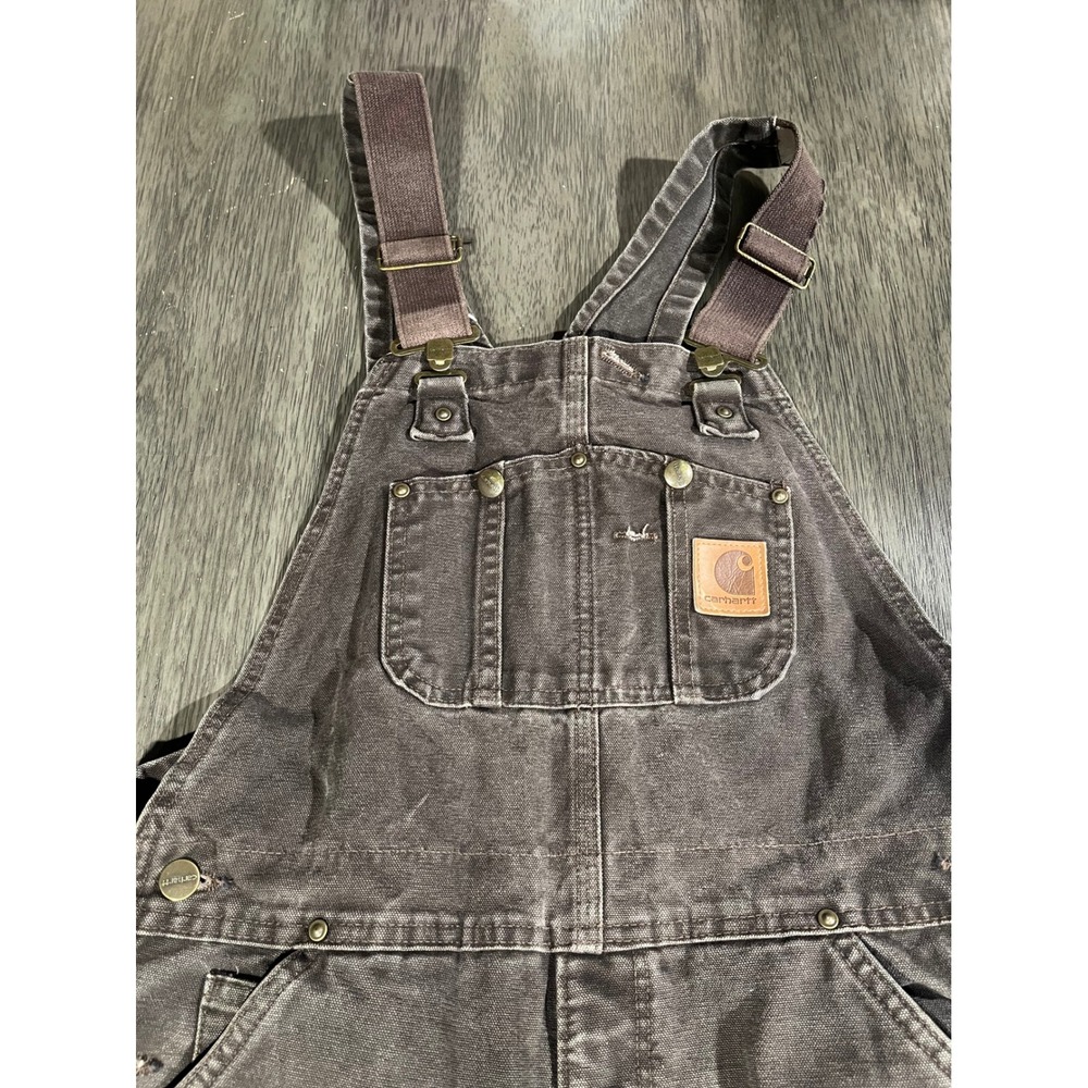Carhartt Mens 32x34 Brown Duck Quilt Lined Double Knee Bib Overalls R27-DKB